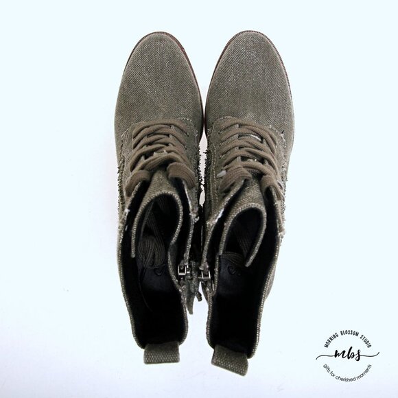 NWOT Splendid Leonardo Lace-Up Canvas Chunky Heeled Booties - Picture 6 of 12